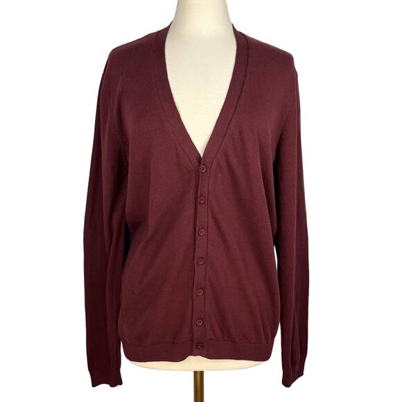 NWT ASOS | Burgundy Button Up Cotton V-Neck Cardigan| Men's Large - Picture 1 of 9
